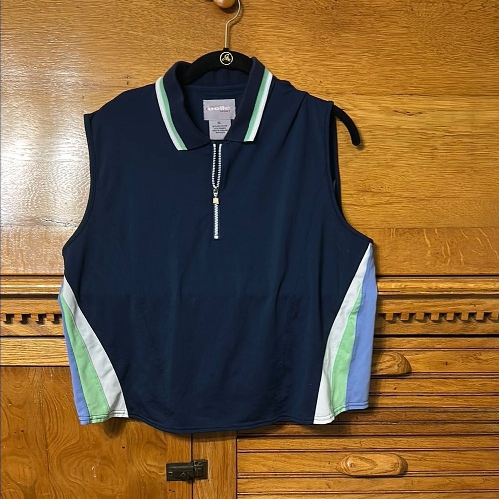 Sporty & Rich Country Club Navy Sleeveless Quarter Zip Golf Tennis Polo Shirt